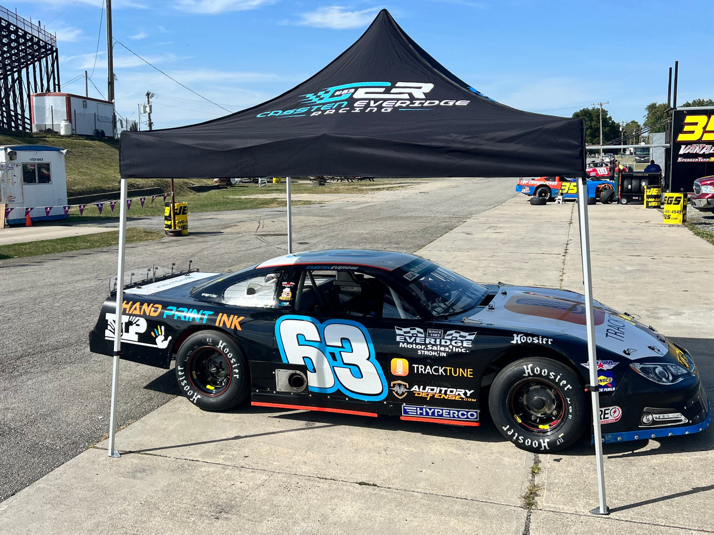 Custom 10x10 racing pop up tent canopy from P1 Covers, designed to provide shade and shelter for race teams at events. Featuring durable materials and customizable options, this canopy offers ample space for team branding with logos and colors. Perfect fo